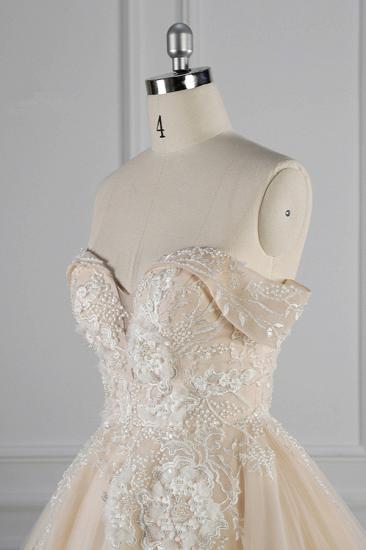 Bradyonlinewholesale Gorgeous Ball Gown Tulle Lace Wedding Dress Champagne Appliques Off-the-Shoulder Bridal Gowns with Beadings On Sale_5