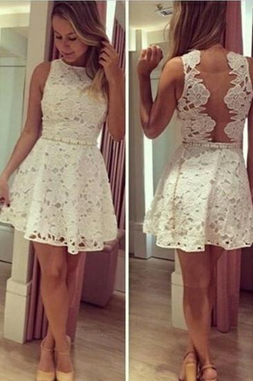 New Arrival White Lace Short Homecoming Dress Latest Simple Cheap Mini Plus Size Cocktail Dress