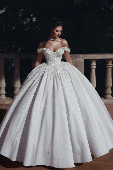Elegant Flowers Ball Gown Wedding Dresses | Off-the-Shoulder Beaded Bridal Gowns_2