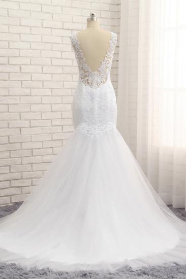 Bradyonlinewholesale Stunning Jewel White Tulle Lace Wedding Dress Appliques Sleeveless Bridal Gowns On Sale_2