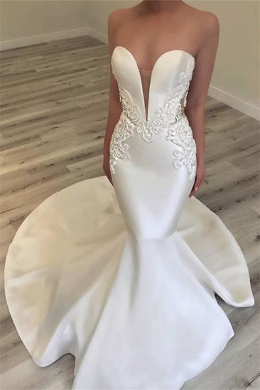 Strapless Appliques Wedding Dresses | Elegant Mermaid Open Back Dresses for Weddings_1