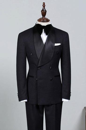 Salomon Classic All Black Double Breasted Groom Custom Wedding Suit_1