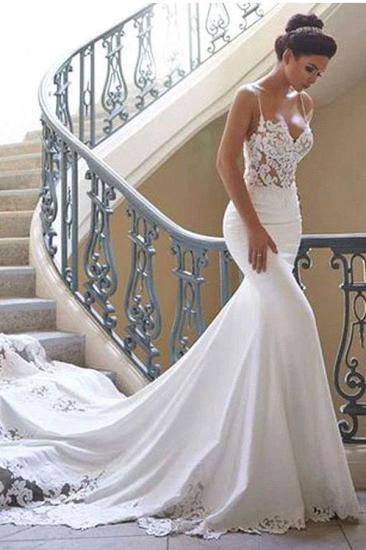 Spaghetti Strap Lace Wedding Dress Online with Chapel Train | White Bridal Gowns_1