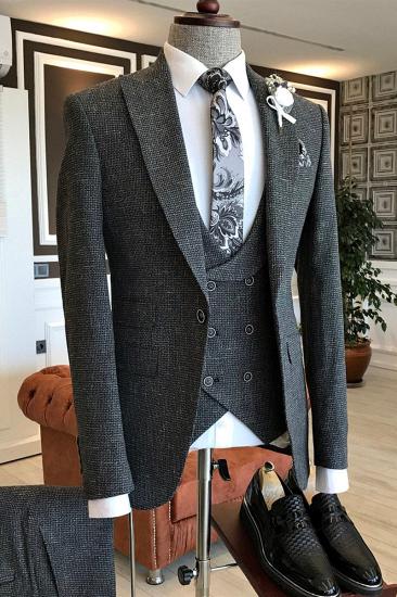 Otis Classic Dark Grey Check Lapel Double Breasted Vest Business Suit_2