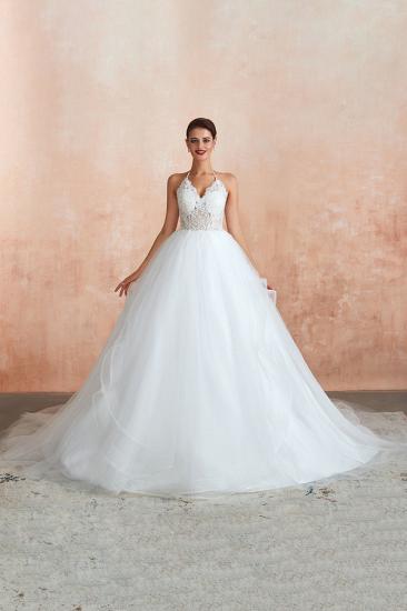 Carmen | Simple Halter Ball Gown Wedding Dress with Chapel Train, Open Back V-neck Lace Bridal Gowns For Summer/Fall Wedding_10