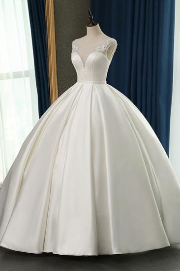 Bradyonlinewholesale Chic Satin Ball Gown Jewel Wedding Dress Sleeveless Appliques Ruffles Bridal Gowns On Sale_3