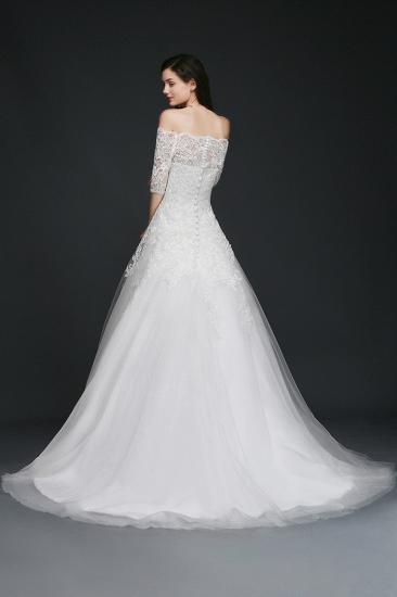 AMINAH | A-line Off-the-Shoulder Court Train Tulle Wedding Dresses with Buttons_2