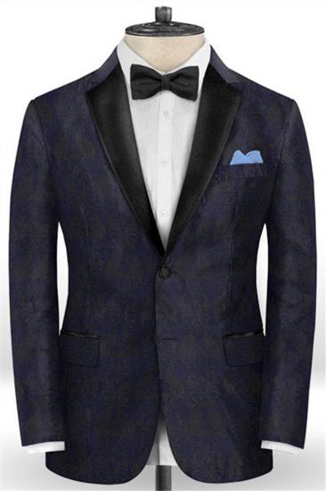 Navy Blue Jacquard Evening Dress for Prom |  Slim Fit Two Button Mens Suit