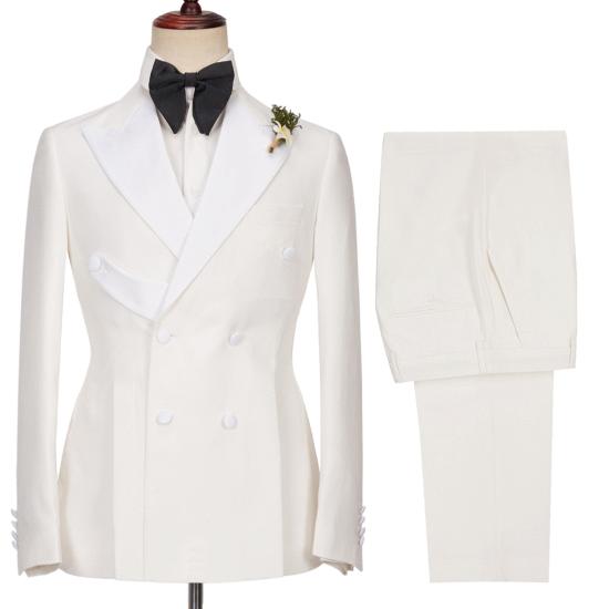 Alejandro Chic White Two-Piece Point Lapel Double Breasted Wedding Dress_6