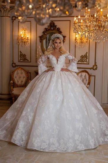 Elegant Sweetheart Long Sleeve Ball Gown Lace Wedding Gowns Bridal Dresses_1