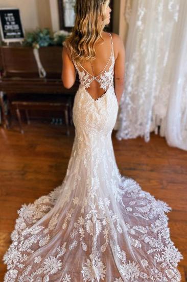 Elegant Sleeveless Floral Mermaid Bridal  Gown V-neck Wedding Dress_2
