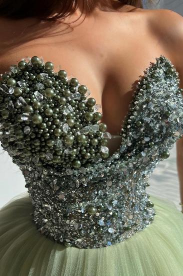 Sweetheart Strapless Tulle Beading A-Line Prom Dresses_3