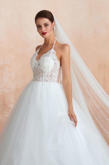 Carmen | Simple Halter Ball Gown Wedding Dress with Chapel Train, Open Back V-neck Lace Bridal Gowns For Summer/Fall Wedding_3