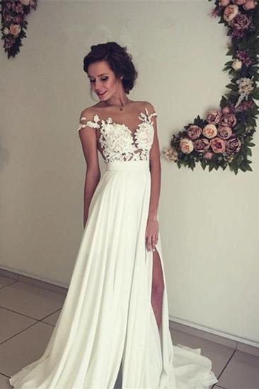 Elegant Lace Appliques Wedding Dress Long Chiffon Split_4