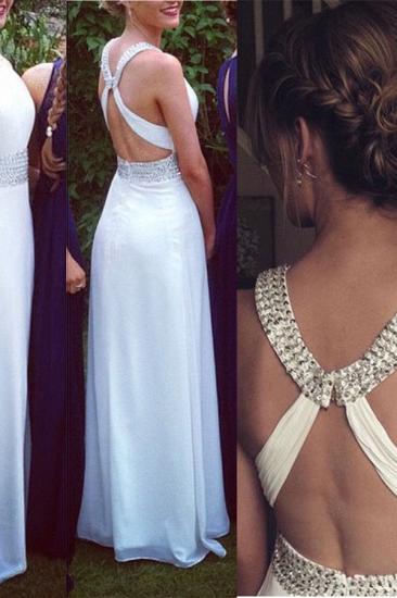 Crystal White Halter A-Line Prom Dress with Beadings Crossed Chiffon Long Dresses for Women_2