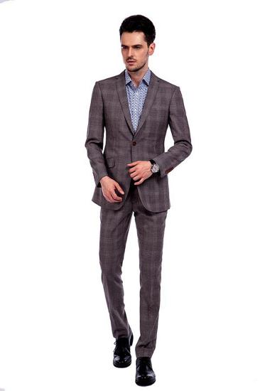 Fashion Grey Check Mens Suit | Formal Flap Pocket Notched Lapel Suit