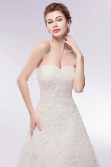 A-line Sweetheart Strapless Long Lace Tulle Wedding Dresses_4