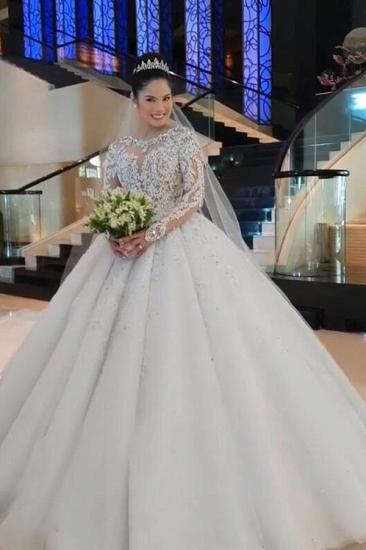 Unique Long sleeves Royal White Ball Gown Wedding Dress_5
