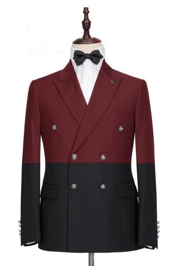 Emmanuel Stylish Burgundy and Black Double Breasted Point Lapel Men for Prom_4