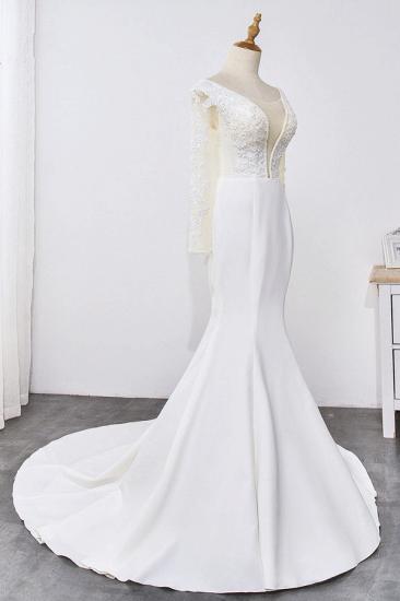 Bradyonlinewholesale Simple Satin Mermaid Jewel Wedding Dress Tulle Lace Long Sleeves Bridal Gowns On Sale_4