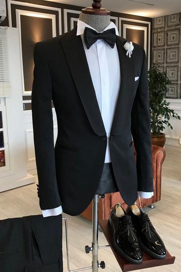 Manuel Simple Black One Button Formal Business Slim Mens Suit_2