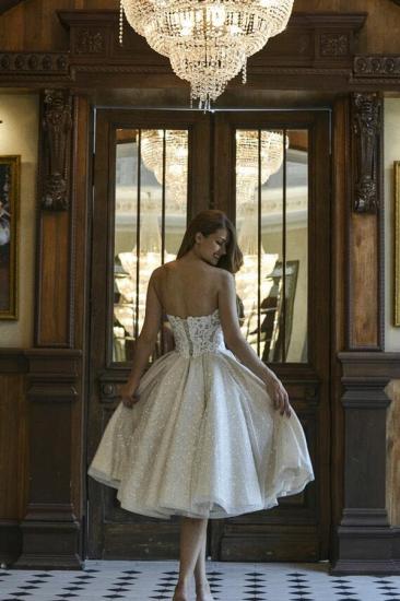 Fashion Off Shoulder Lace Applique Short Wedding Dress Sequin Sequin Bridal Dress_2