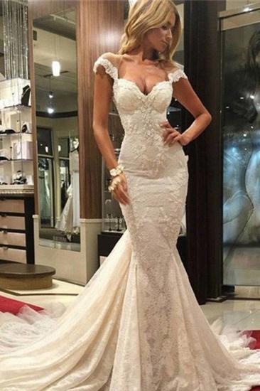 Lace Sleeveless Sweep Train Mermaid V-neck Wedding Dresses_1