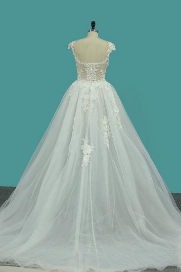 Bradyonlinewholesale Chic Jewel Sleeveless Lace Wedding Dress Tull Appliques Ruffles Bridal Gowns Online_2