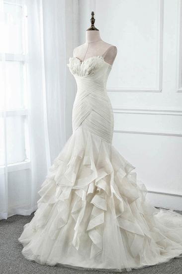 Bradyonlinewholesale Chic Strapless Sweetheart Ivory Wedding Dresses Ruffles Tulle Sleeveless Bridal Gowns with Feather_3