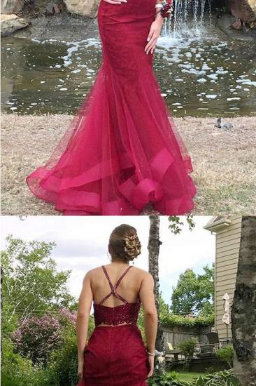 Two Piece Burgundy Lace Prom Dresses Sexy | Sleeveless Puffy Tulle Evening Gown_3