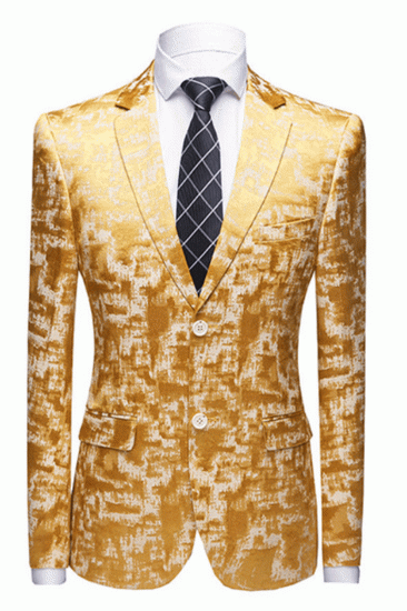 Special Printed Bright Gold Notched Lapel Mens Suits for Prom