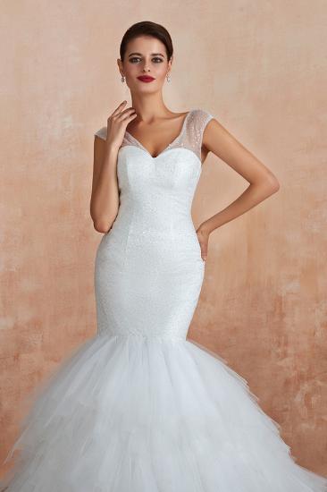 Sparkly Mermaid Sweetheart White Tulle Wedding Dress with Sequins_3