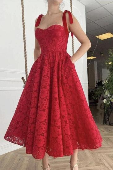 Sleeveless Square Neck Sweetheart Daily Casual Dress Red Anke Length Formal Dress_1
