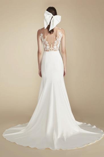 V-neck lace silk satin A-line long-sleeved floor-length dress with applique wedding dress_2