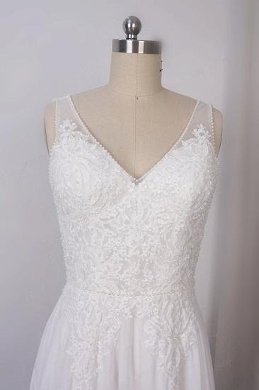 Bradyonlinewholesale Elegant Straps V-neck Chiffon White Wedding Dress Sleeveless Lace Appliques Ruffle Bridal Gowns On Sale_3
