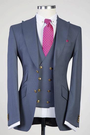 Modern Gray Point Collar Men Three-Piece Business Suits_1