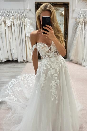 Beautiful Sweetheart Appliques Lace A-Line Wedding Dresses_3