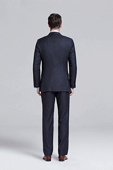 Mens Gentleman Grey Plaid Lapel Black Suit_3