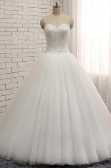 Bradyonlinewholesale Chic Sweetheart Pearls White Wedding Dresses A-line Tulle Ruffles Bridal Gowns Online