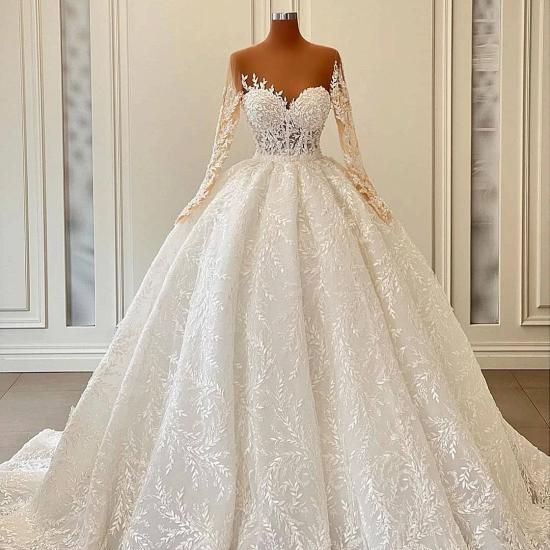 Gorgeous Sweetheart Floral Pattern Ball Gown Wedding Dress with  Long Sleeves_2