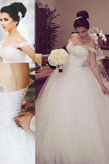 Sleeveless Ball Gown Lace Court Train Tulle Off-the-Shoulder Wedding Dresses_1