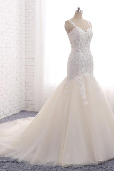 Bradyonlinewholesale Affordable Strapless Mermaid Tulle Lace Wedding Dress Sweetheart Appliques Bridal Gowns On Sale_3
