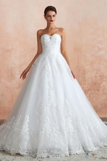 Stylish Strapless White Lace Affordable Wedding Dress with Low Back_1