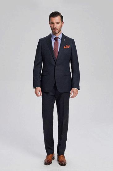 Brett Elegant Navy Blue Jacquard Mens Business Suit