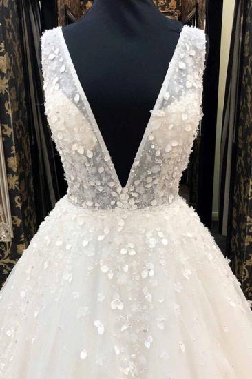 Bradyonlinewholesale AffordableWhite Tulle V-Neck Long Wedding Dress A-Line Applqiues Bridal Gowns On Sale_2