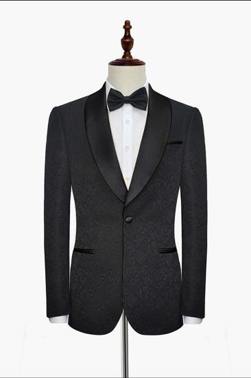 Mens Classic Black Jacquard Wedding Tuxedo |  Shawl Lapel Silk One Button Wedding Dress_3