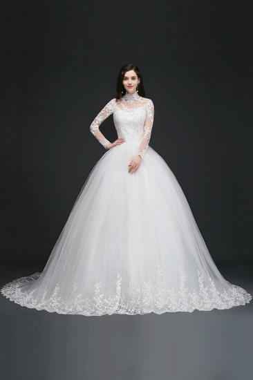 AMBER | Ball Gown High Neck Tulle Glamorous Wedding Dresses with Buttons_1