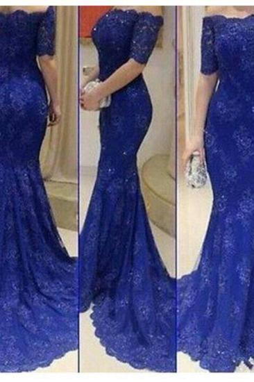 Royal Blue Mermaid Lace Long Evening Dress Sexy Off Shoulder Half Sleeve Prom Dresses_2