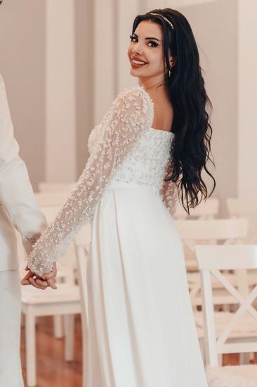Square Neckline Sequins Long Sleeve Column Wedding Dresses_4