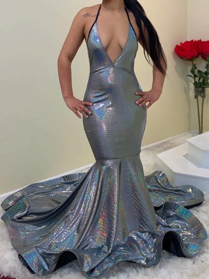 Sparkle gray mermaid sexy prom dress with court train_2